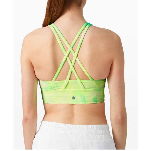 Lululemon Energy Bra High Neck  Sz 4 Dual Shibori Print Florescent Green VGUC - Picture 2 of 7